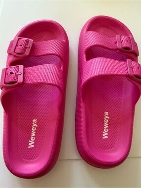 Women's Pink Double-Buckle Slide Sandals